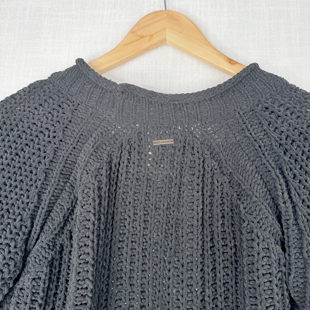 Billabong Open Front Ribbed Knit Cardigan Sweater with Pockets  M Black - Picture 9 of 13